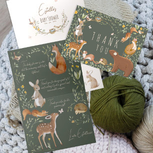 Woodland Animals Forest Friends Baby Shower Letterpress Thank You Card