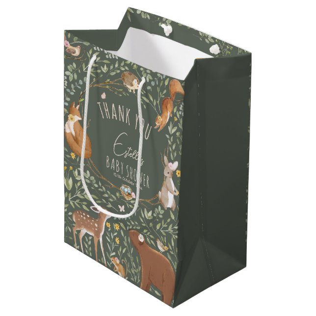 Woodland Animals Forest Friends Baby Shower Medium Gift Bag (Front Angled)