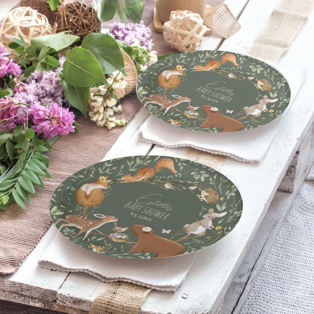 Woodland Animals Forest Friends Baby Shower Paper Plates | Zazzle