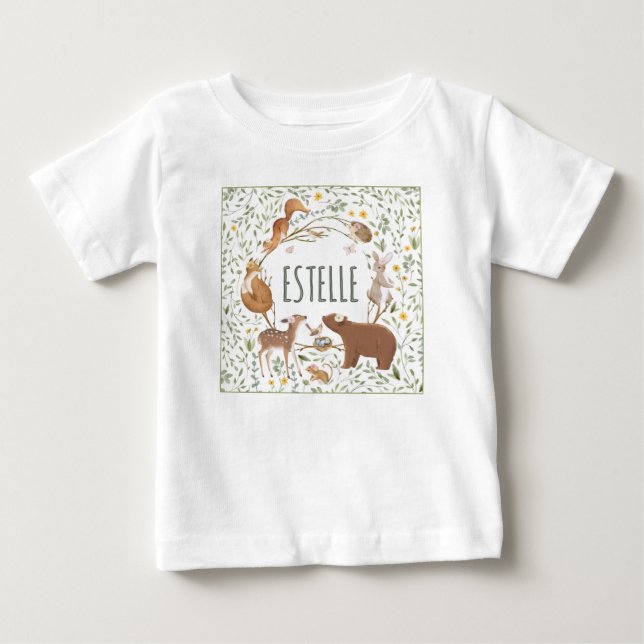 Woodland Animals Forest Friends Baby Shower T-Shirt (Front)