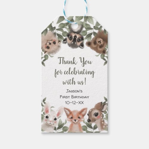 Woodland animals forest friends birthday favor gift tags