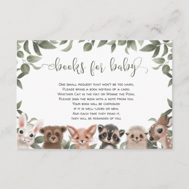 Woodland animals forest friends books for baby enclosure card (Front)
