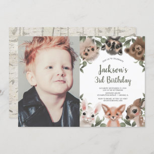 Woodland animals forest friends boy birthday photo invitation