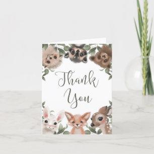 Woodland animals forest friends gender neutral letterpress thank you card