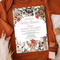 Woodland animals forest friends girl baby shower invitation