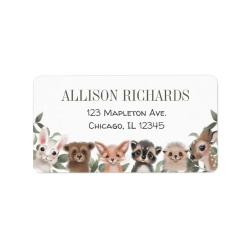 Woodland animals forest friends greenery label