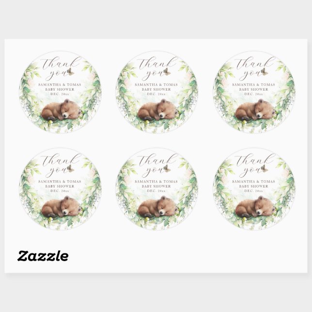Woodland Animals Forest Greenery Baby Boy Shower Classic Round Sticker (Sheet)