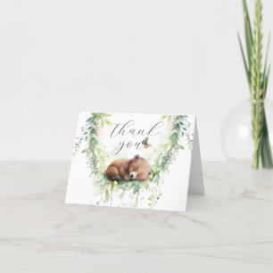 Woodland Animals Forest Greenery Baby Boy Shower Letterpress Thank You Card
