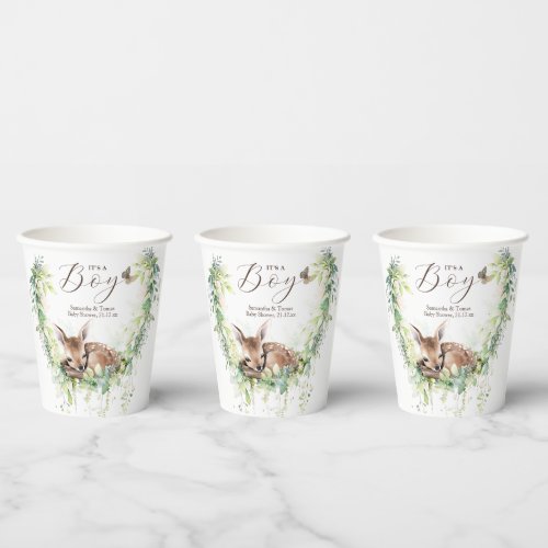 Woodland Animals Forest Greenery Baby Boy Shower Paper Cups