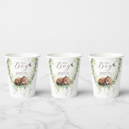 Woodland Animals Forest Greenery Baby Boy Shower Paper Cups