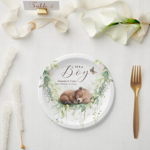 Woodland Animals Forest Greenery Baby Boy Shower Paper Plates