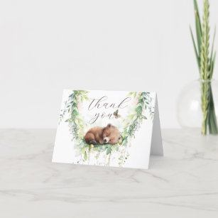 Woodland Animals Forest Greenery Baby Boy Shower Thank You Card