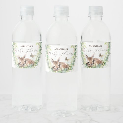 Woodland Animals Forest Greenery Baby Boy Shower Water Bottle Label