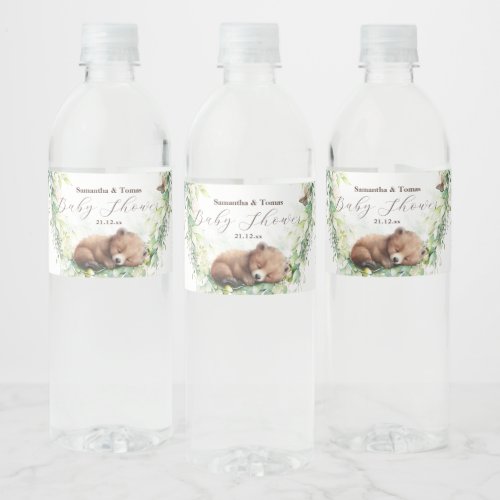 Woodland Animals Forest Greenery Baby Boy Shower Water Bottle Label