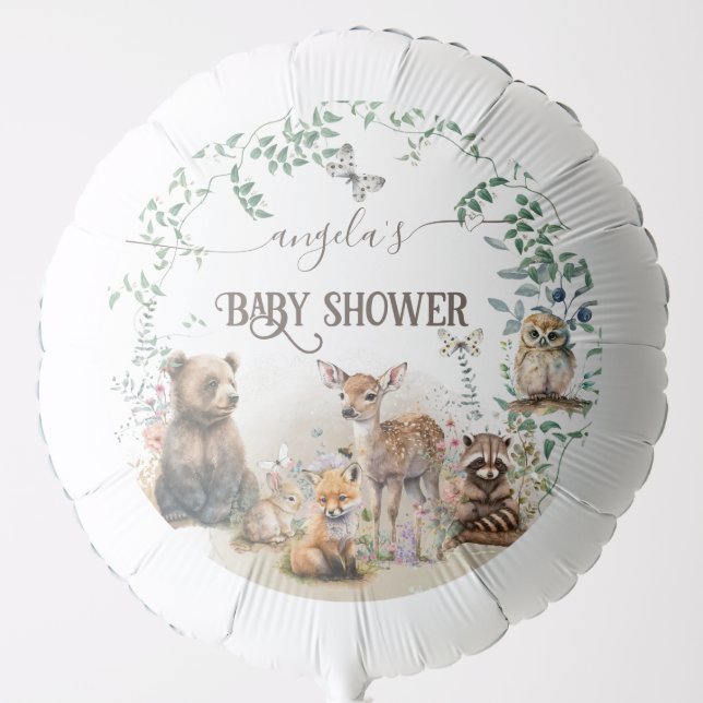 Woodland animals forest greenery Baby Shower Balloon (Front)