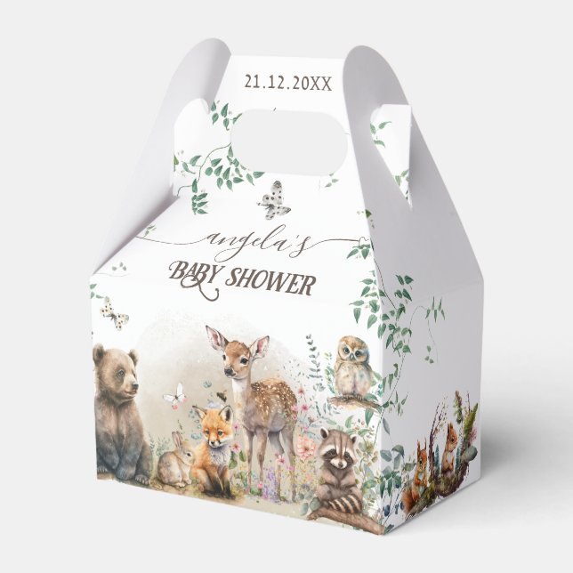 Woodland animals forest greenery Baby Shower Favor Boxes (Front Side)