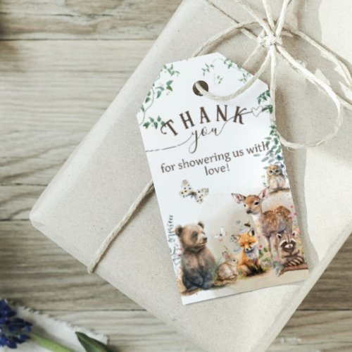 Woodland animals forest greenery Baby Shower Gift Tags