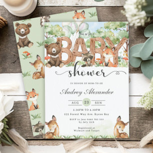 Woodland Animals Forest Greenery Baby Shower  Invitation