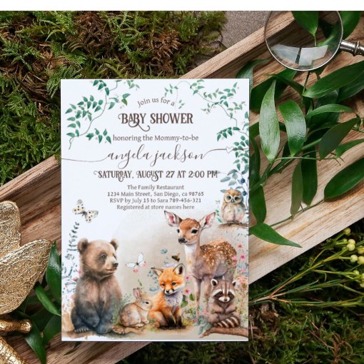 Woodland animals forest greenery Baby Shower Invitation | Zazzle