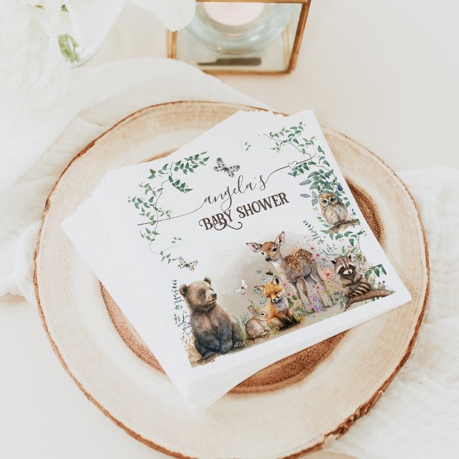 Woodland animals forest greenery Baby Shower Napkins (Creator Uploaded)