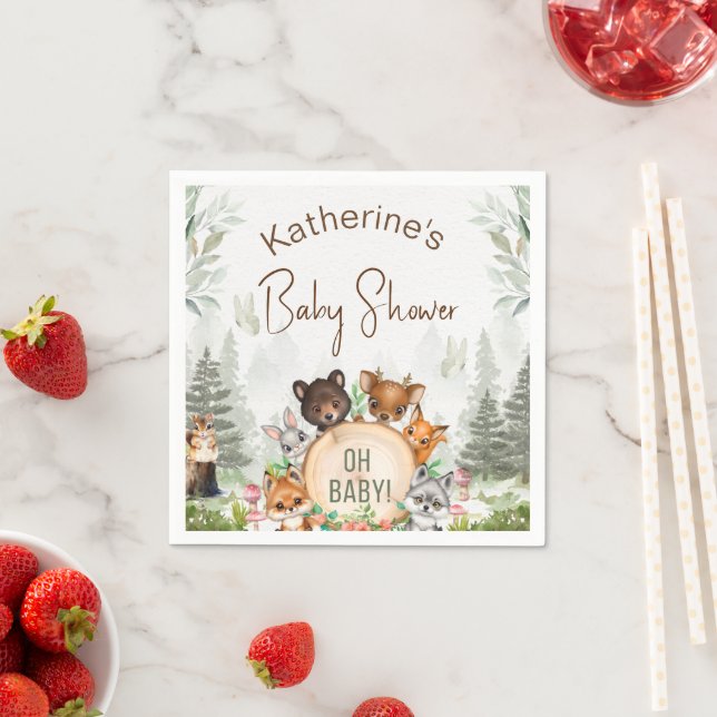 Woodland Animals Forest Greenery Baby Shower  Napkins (Insitu)