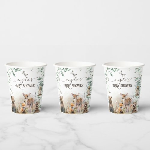 Woodland animals forest greenery Baby Shower Paper Cups