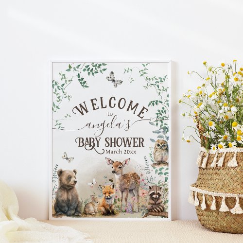 Woodland animals forest greenery Baby Shower Poster