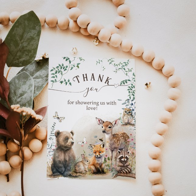 Woodland animals forest greenery Baby Shower  Thank You Card (Creator Uploaded)