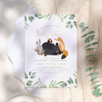 Woodland Animals Forest Greenery Gold Baby Shower Invitation