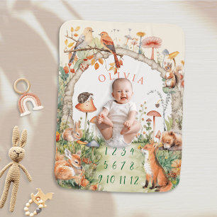 Woodland Animals Forest Milestone Baby Blanket