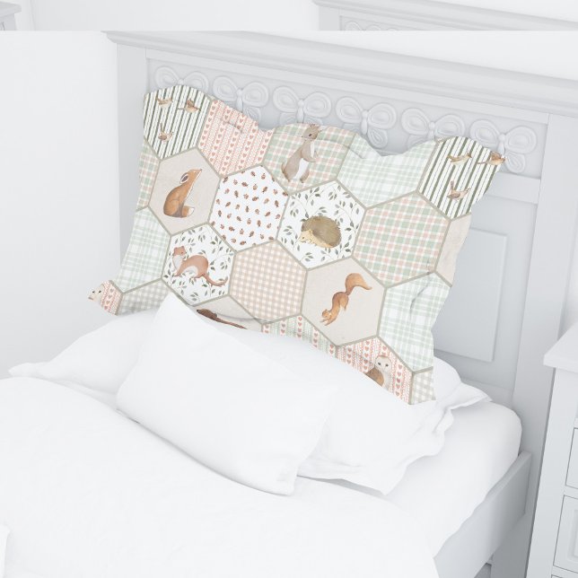 Woodland Animals Forest Patchwork Baby Shower Gift Pillow Case (Creator Uploaded)