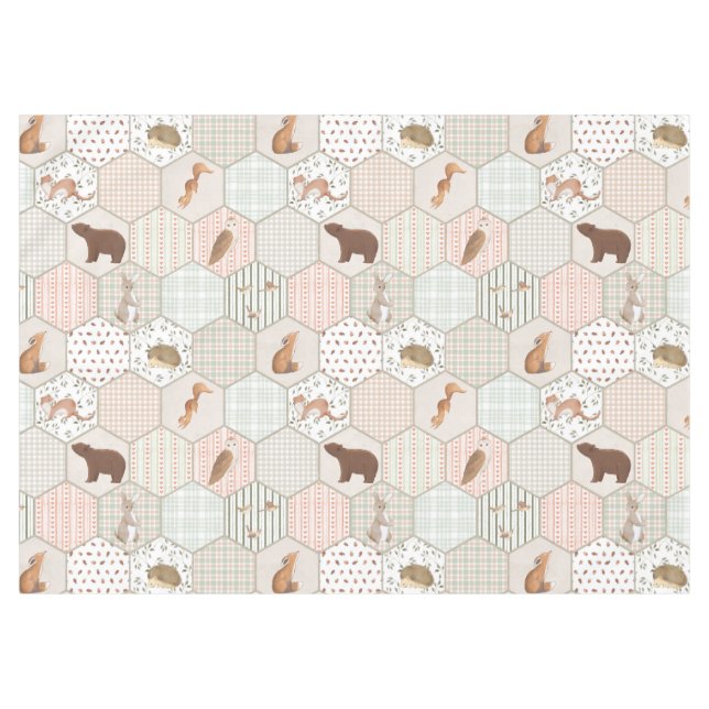Woodland Animals Forest Patchwork Baby Shower Gift Tablecloth (Front (Horizontal))