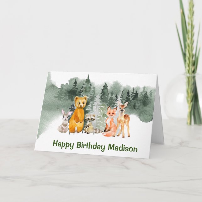 Woodland Animals Forest Personalized Birthday Card (Front)