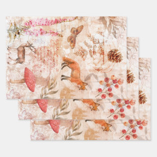 Woodland Animals Forest Scrapbook wrapping Paper Sheets