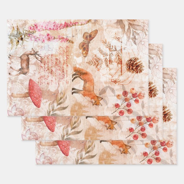 Woodland Animals Forest Scrapbook wrapping Paper Sheets (Set)