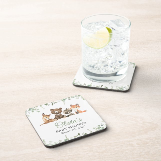 Woodland Animals, Forest, Wild One, Baby Shower Beverage Coaster (Right Side)