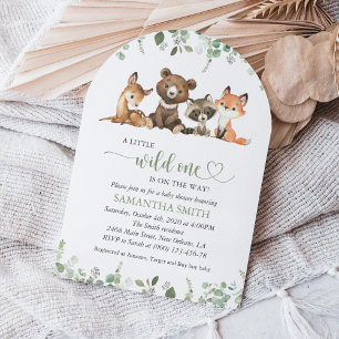 Woodland Animals, Forest, Wild One, Baby Shower Invitation
