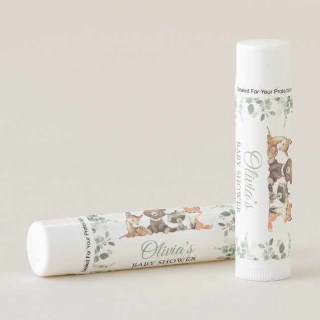 Woodland Animals, Forest, Wild One, Baby Shower Lip Balm (Front)