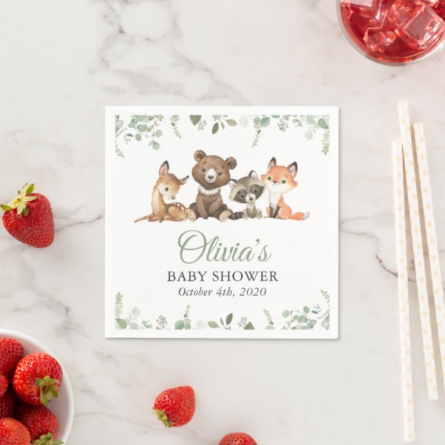 Woodland Animals, Forest, Wild One, Baby Shower Napkins (Insitu)