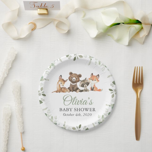 Woodland Animals, Forest, Wild One, Baby Shower Paper Plates (Wedding)