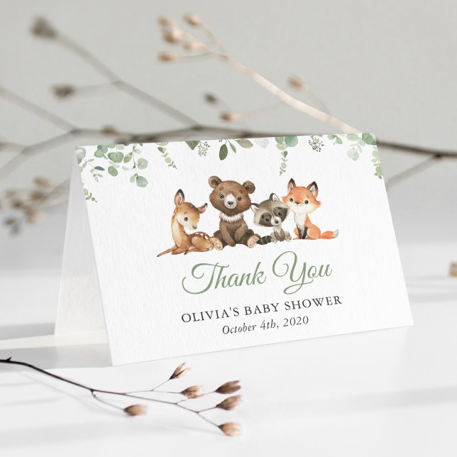 Woodland Animals, Forest, Wild One, Baby Shower Thank You Card (Creator Uploaded)