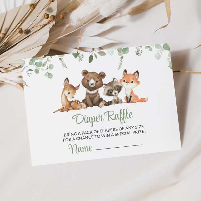 Woodland Animals, Forest, Wild One, Diaper Raffle Enclosure Card (Creator Uploaded)