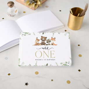 Woodland Animals, Forest, Wild One, First Birthday Guest Book