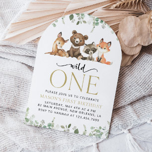Woodland Animals, Forest, Wild One, First Birthday Invitation