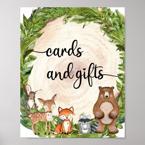 Woodland animals forest wood cards and gifts sign