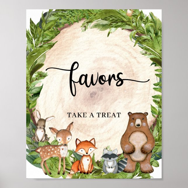 Woodland animals forest wood log slice favors sign (Front)