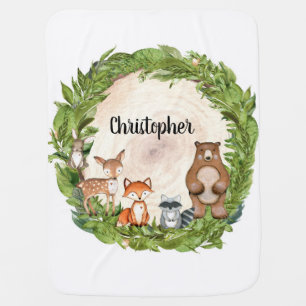 Woodland animals forest wooden slice baby blanket