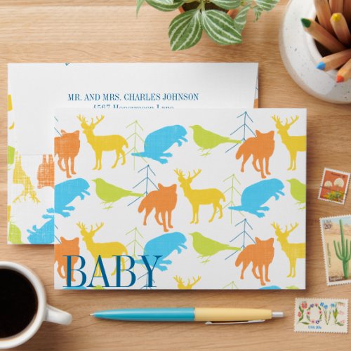 Woodland Animals Fox Baby Boy Shower Invitations Envelope