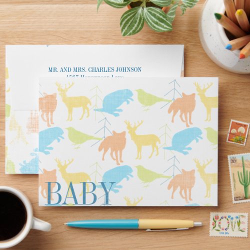 Woodland Animals Fox Baby Boy Shower Invitations Envelope