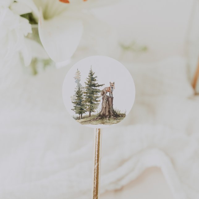 Woodland Animals | Fox Baby Shower Favor Classic Round Sticker (Creator Uploaded)